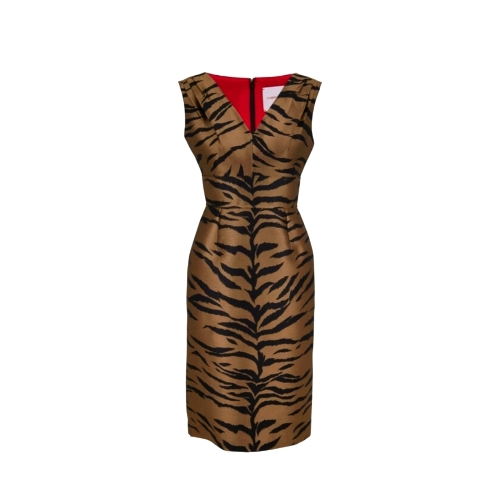 Carolina Herrera Women's Brown Jacquard Animal Print Party Sheath Dress